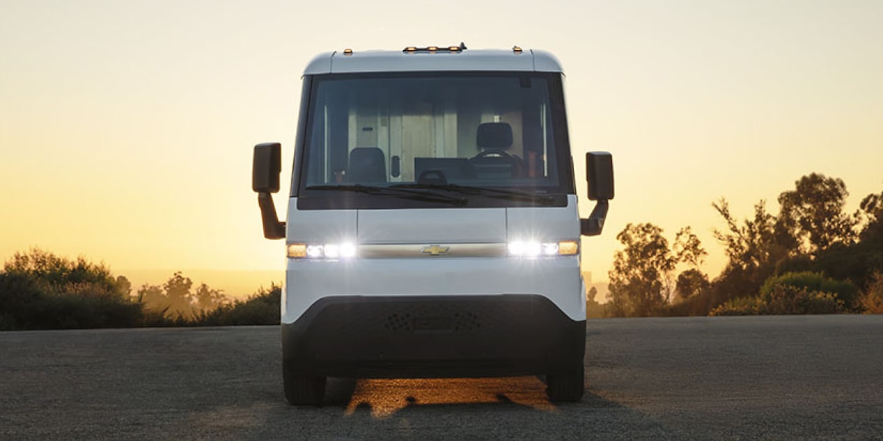 A Parked 2025 BrightDrop Van with Sunsetting in Background