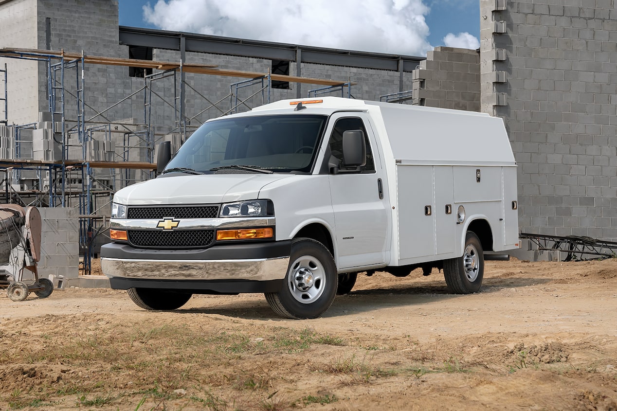 2024 Chevy Commercial Express Cutaway Parked in Construction Site