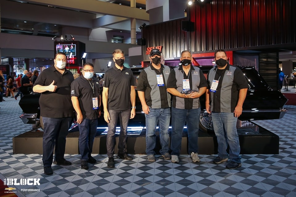 The Show Cars Automotive team with some of the GM Design staff. Show Cars' Automotive's custom 1963 Impala wagon was selected as Designer's Choice during the 2021 Chevy SEMA Design Awards.