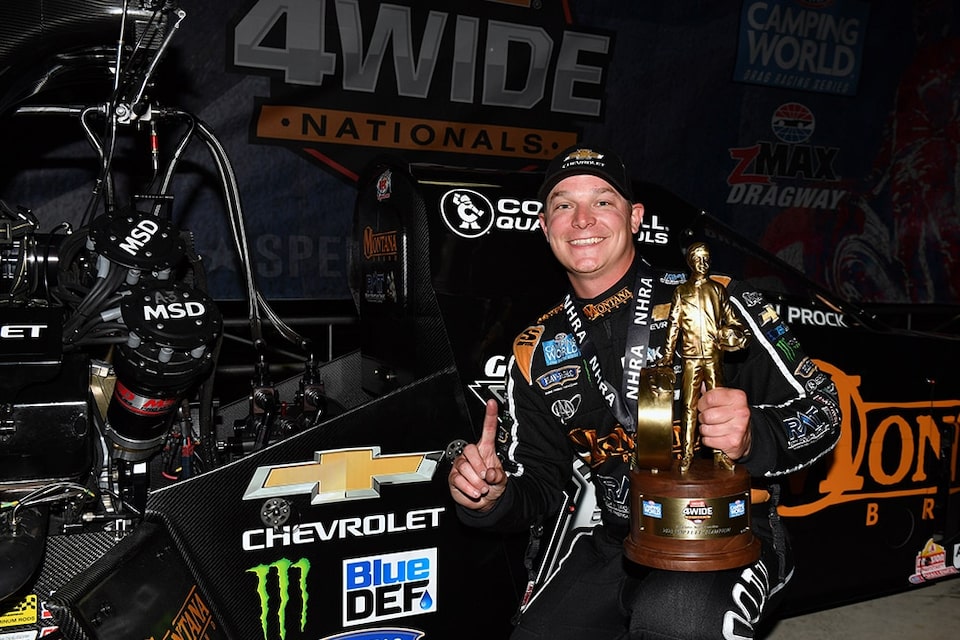 Austin Prock scored the Top Fuel win for Team Chevy and JFR at Charlotte.