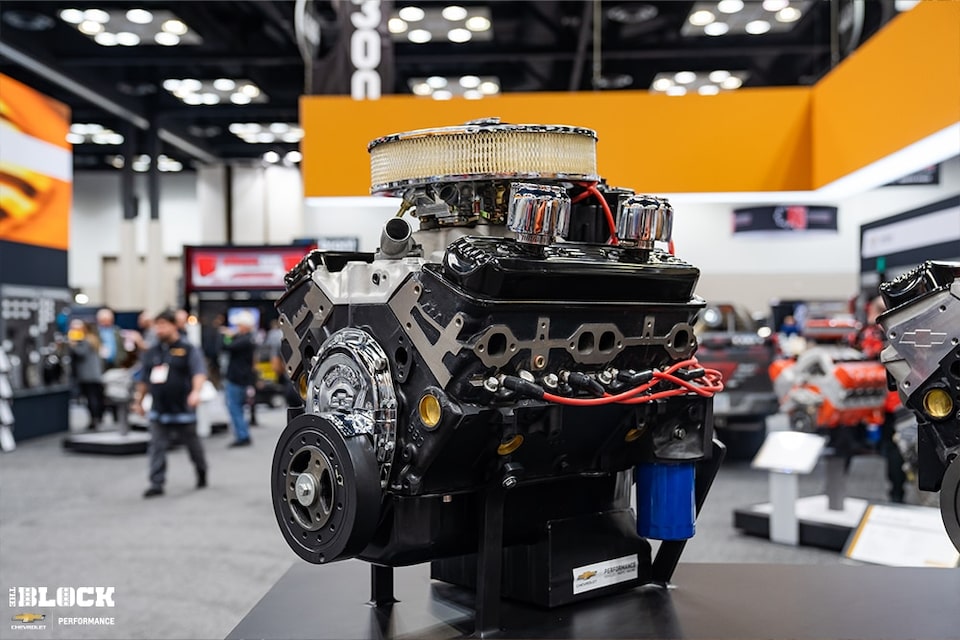 The Chevrolet Performance CT350 crate engine on display at the PRI Trade Show.