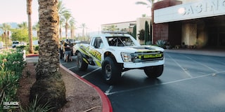 Front Three-Quarters View of Jake Velasco's Off-Roading Truck Parked in a Parking Lot