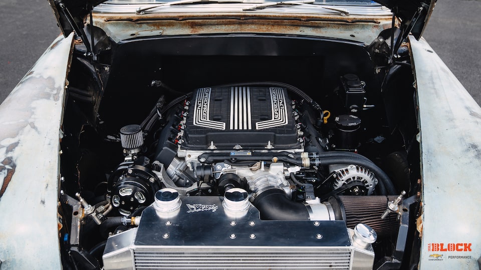 Close-up View of the LT4 in the engine bay in AJ Meadows’ 1954 Bel Air