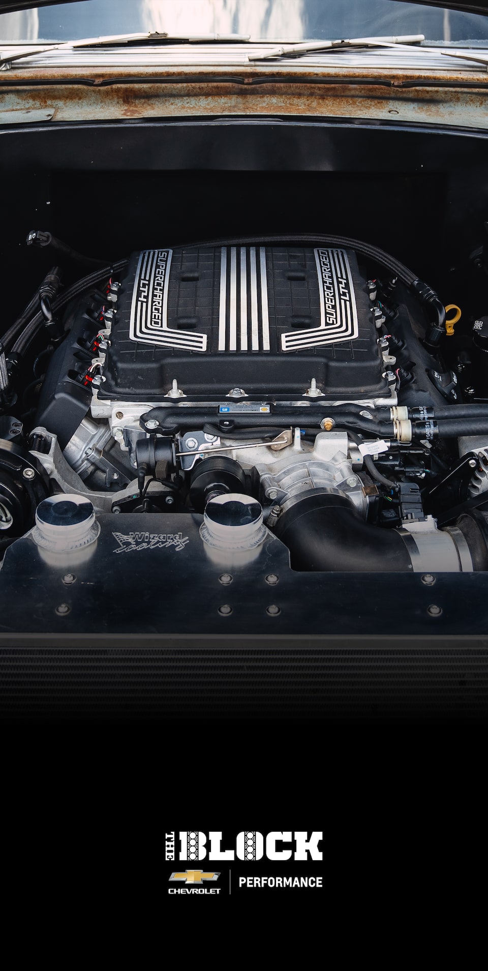 Close-up View of the LT4 in the engine bay in AJ Meadows’ 1954 Bel Air