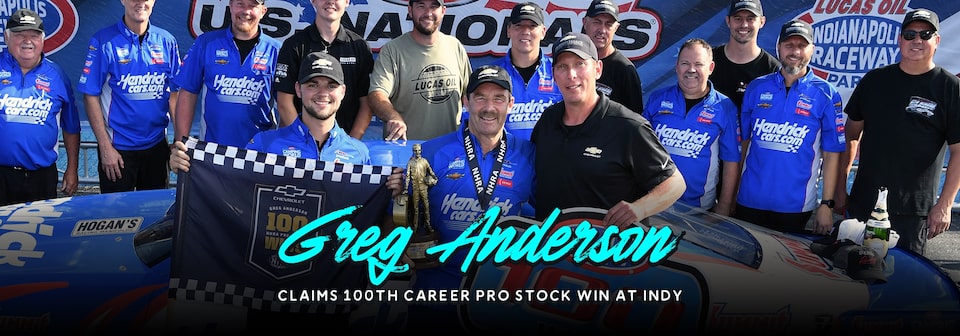 greg anderson claims 100th career pro stock win at indy